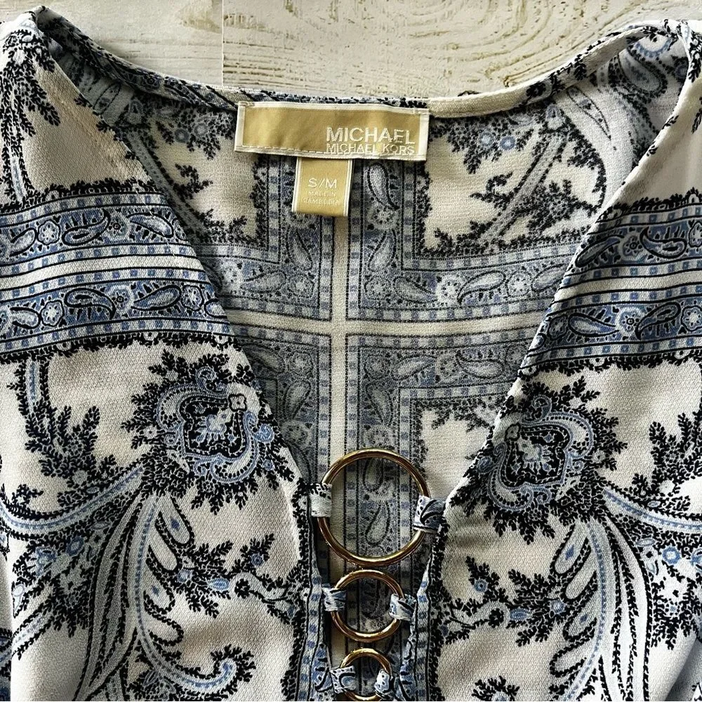 Michael Kors Blue and White Patterned Tunic